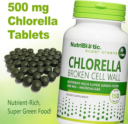Miniatura 4 de NutriBiotic - Chlorella Super Green Food 500 mg 150 pestañas  Microalgas ricas en nutrientes de pared celular rota, superalimento cultivado en agua