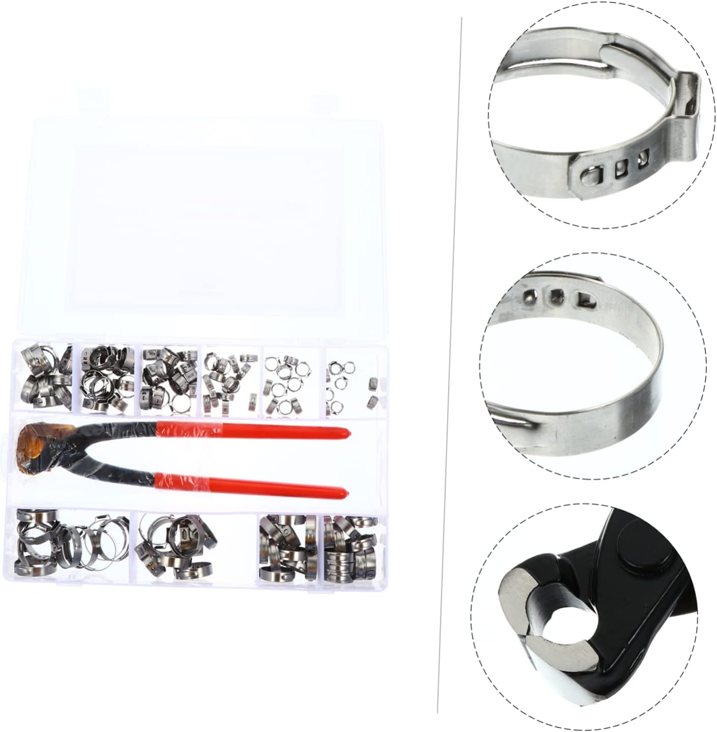 Tofficu 115pcs Stainless Steel Hose Clamp Set Assorted Gas Hose Clips Heavy Duty Sealing Clamps Plier for Automotive