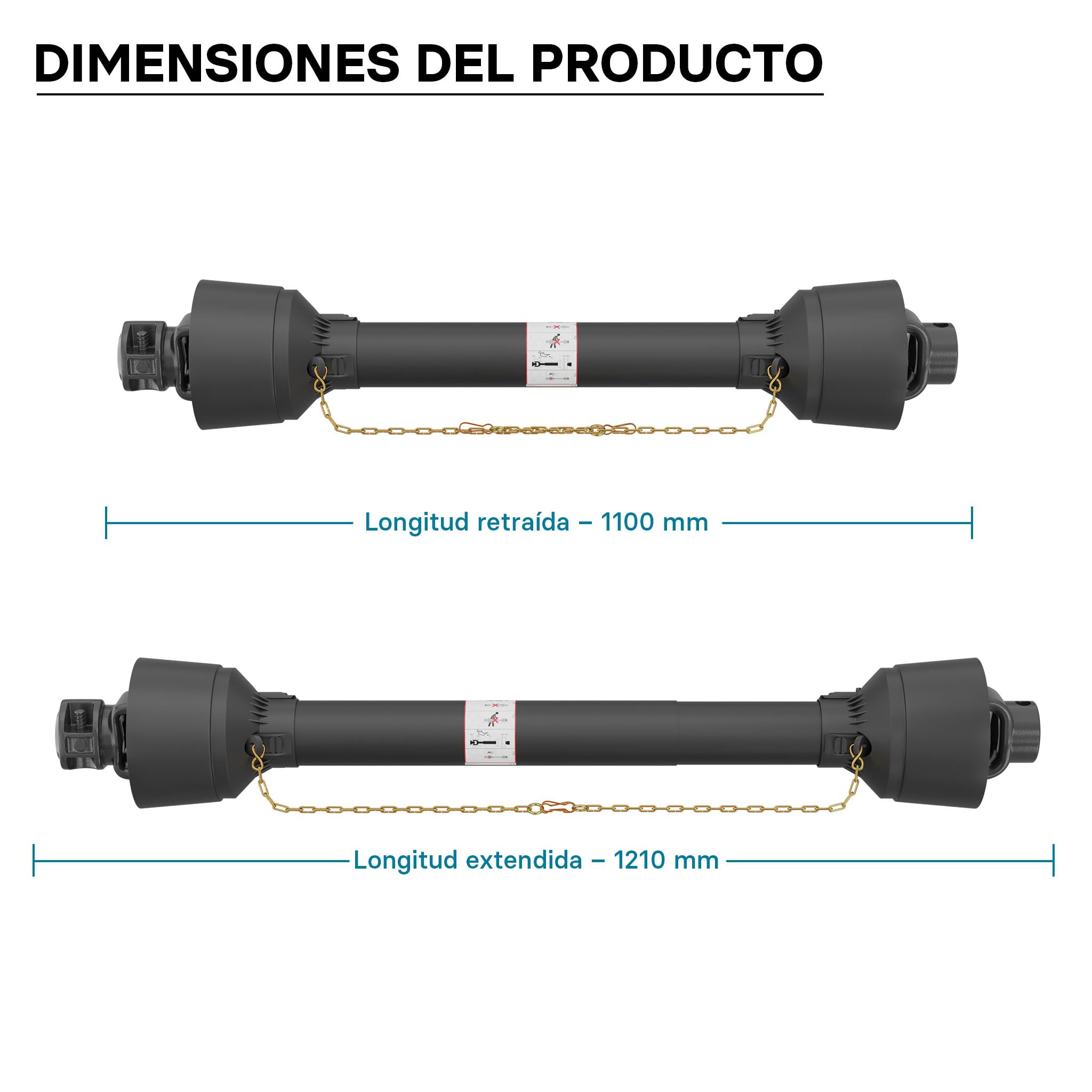 WilTec Toma de Fuerza T5 Eje transmisión cardán 1100-1210mm 620Nm 540rpm PTO 54kW (74CV) 2X 1 3/8" 6 dient.