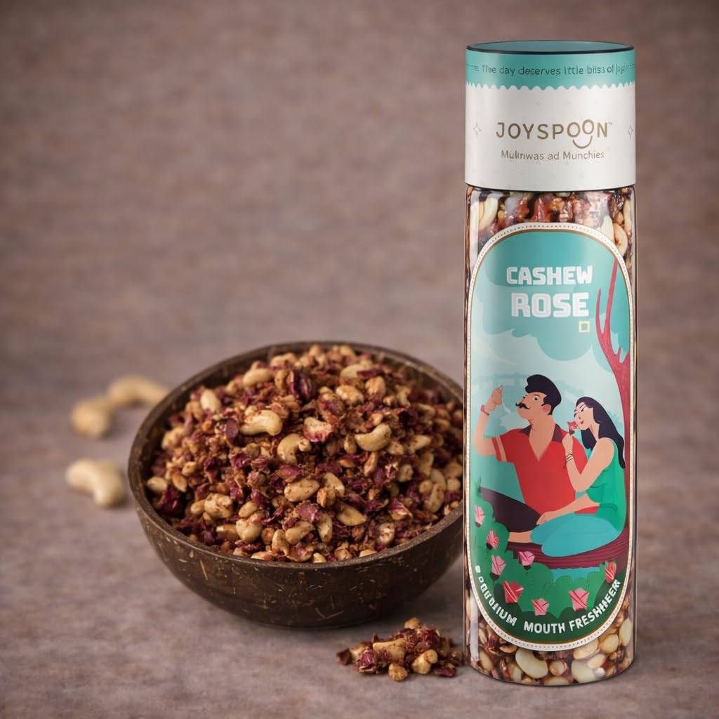 - JoySpoon Cashew Rose Mukhwas Mouth Freshener | Supari Free Mouth Freshner with Almonds, Cashew and Gulkand| Traditional Mouth Fresheners | 100g