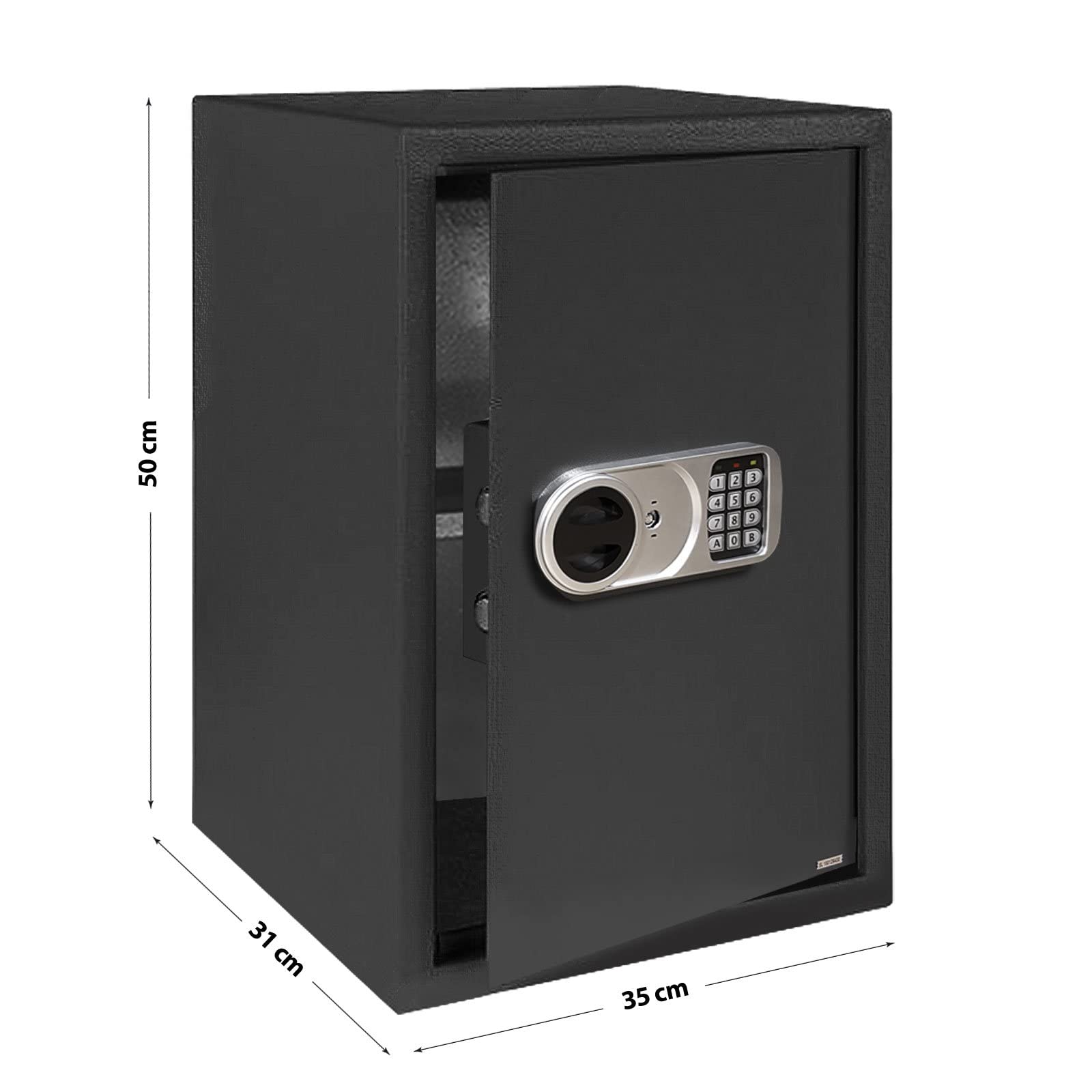 Caja fuerte Safemaxx | Cerradura electrónica con combinación | Incluye material de montaje y 2 llaves para apertura de emergencia | Caja fuerte para muebles (500 x 350 x 310 mm (43 L))