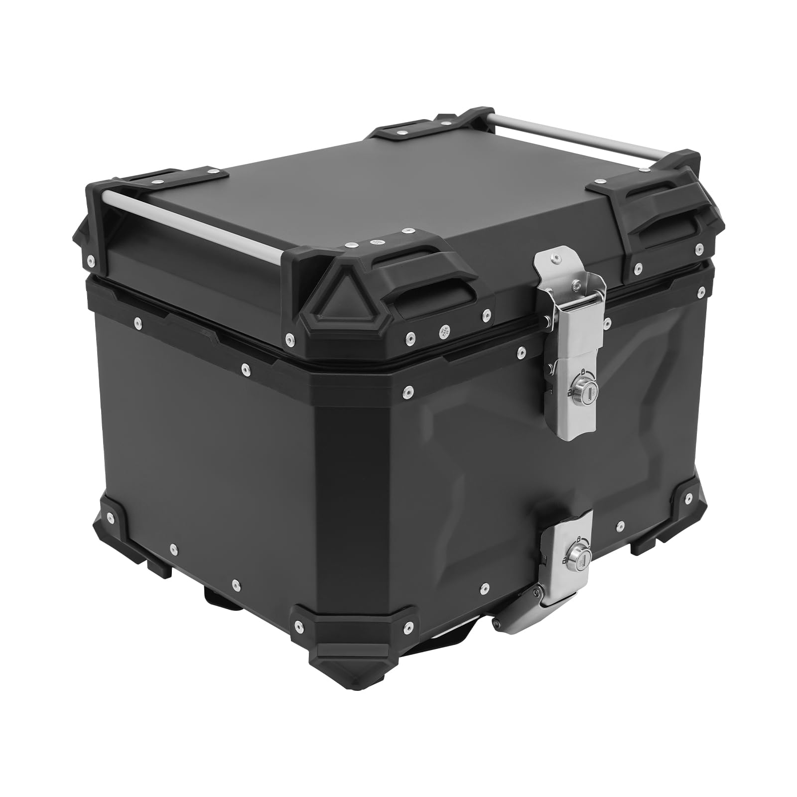 Funda superior para motocicleta, 45 L, impermeable, para motocicleta, con cierre de seguridad, para 2 cascos y accesorios de viaje, aleación de aluminio, color negro