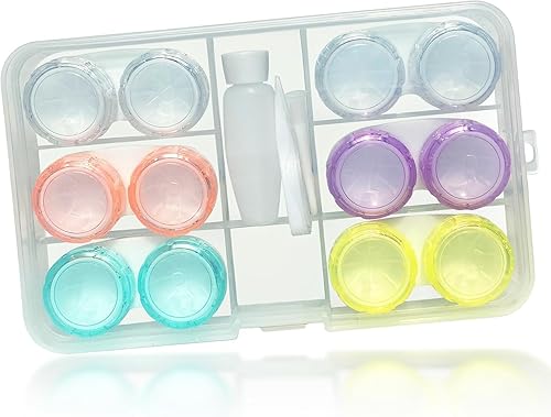 Miniatura 7 de Estuche para lentes de contacto de color, estuche de lentes de contacto de color transparente con juego de herramientas de palo, paquete de 6 fundas