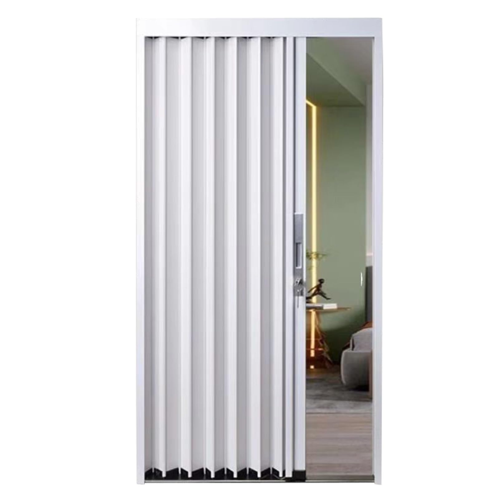 Divisorio scorrevole bianco personalizzabile, porta pieghevole a fisarmonica in lega di alluminio con serratura, per armadio, cucina, camera da letto, WC (180 x 203 cm)