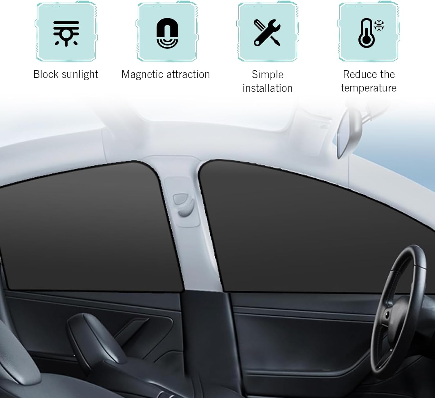 4 PCS Car Window Shades, Light Block Car Privacy Curtains, Heat Insulation Side Window Blackout Cover, Universal Interior Accessories for Most Vehicles (Black) image 5