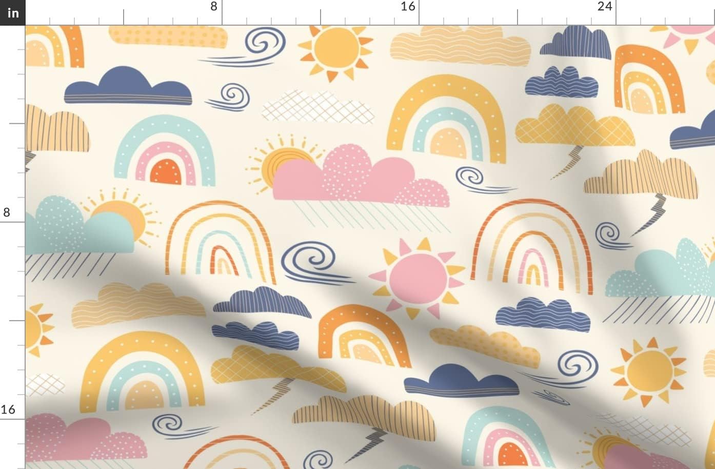 Spoonflower Fabric - Sunshine Showers Rainbow Cloud Pink Cream Clouds Children Sun Nursery Printed on Organic Cotton Sateen Fabric by The Yard - Sewing Quilting Apparel Home Decor