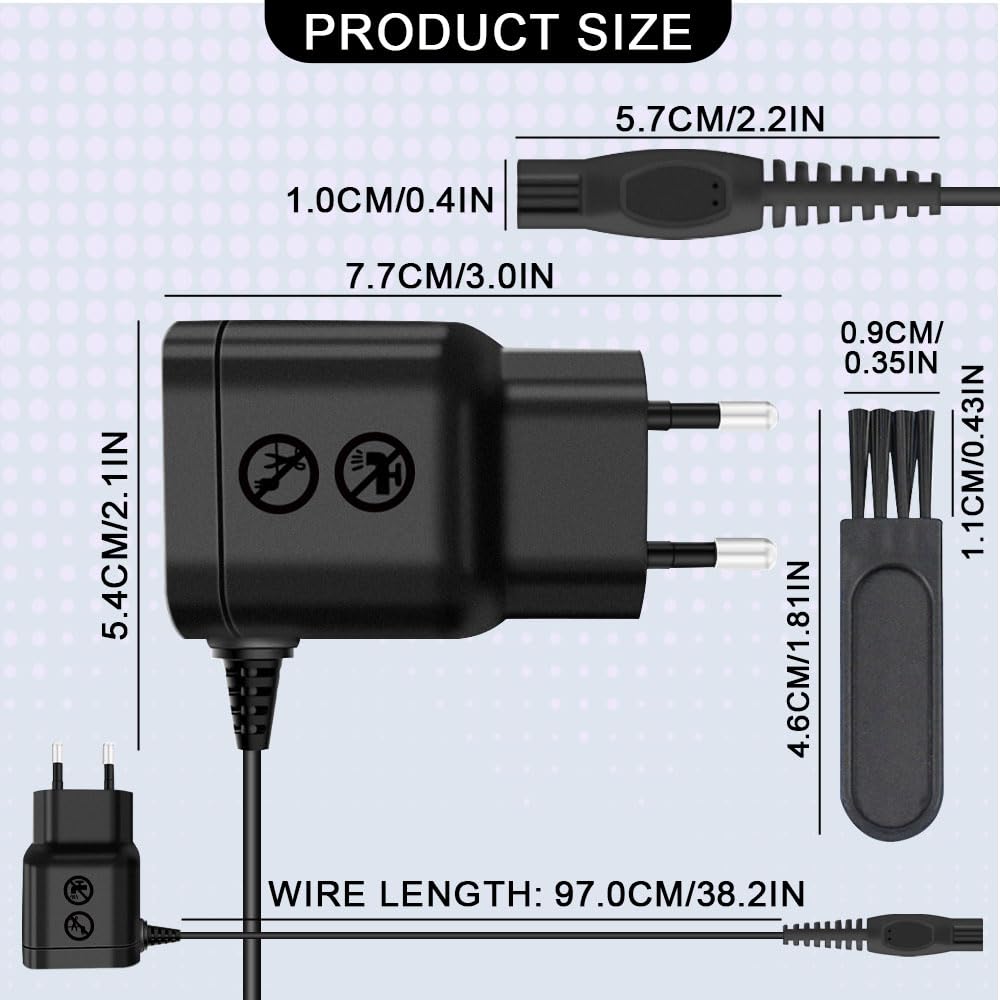0,8 W 8 V Caricabatterie per Philips HQ850 Rasoio QP2530/QP2630 Adattatore di ricarica compatibile con Norelco Oneblade Rasoio ibrido Cavo di alimentazione
