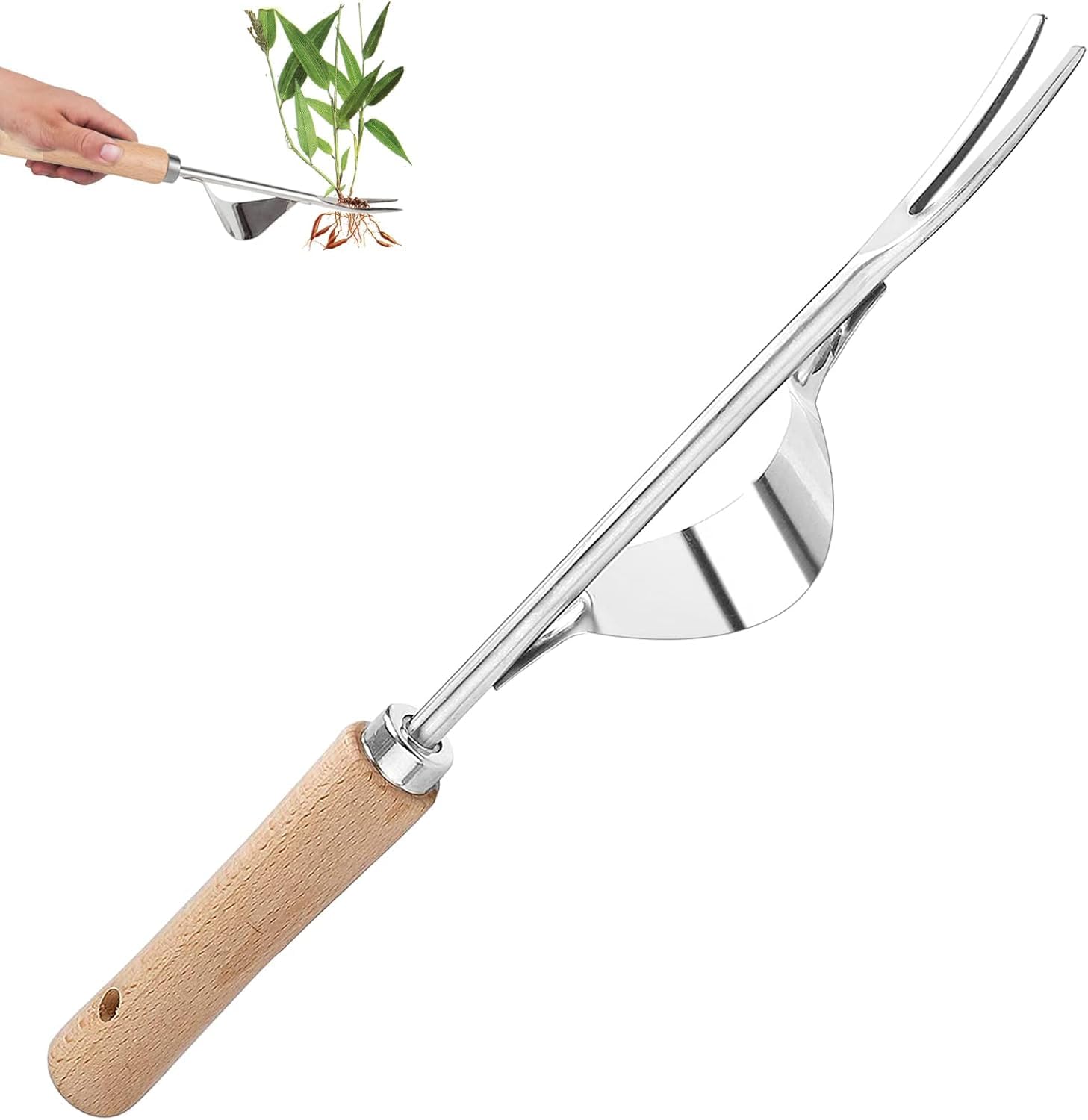 HiChuAng Stainless Steel Weed Remover Tool, Long Handle Manual Weeder with V-Shape Head