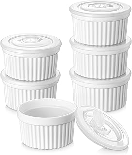 vancasso 10 oz Ramekins with Lid, Porcelain Creme Brulee Souffle Dishes,...