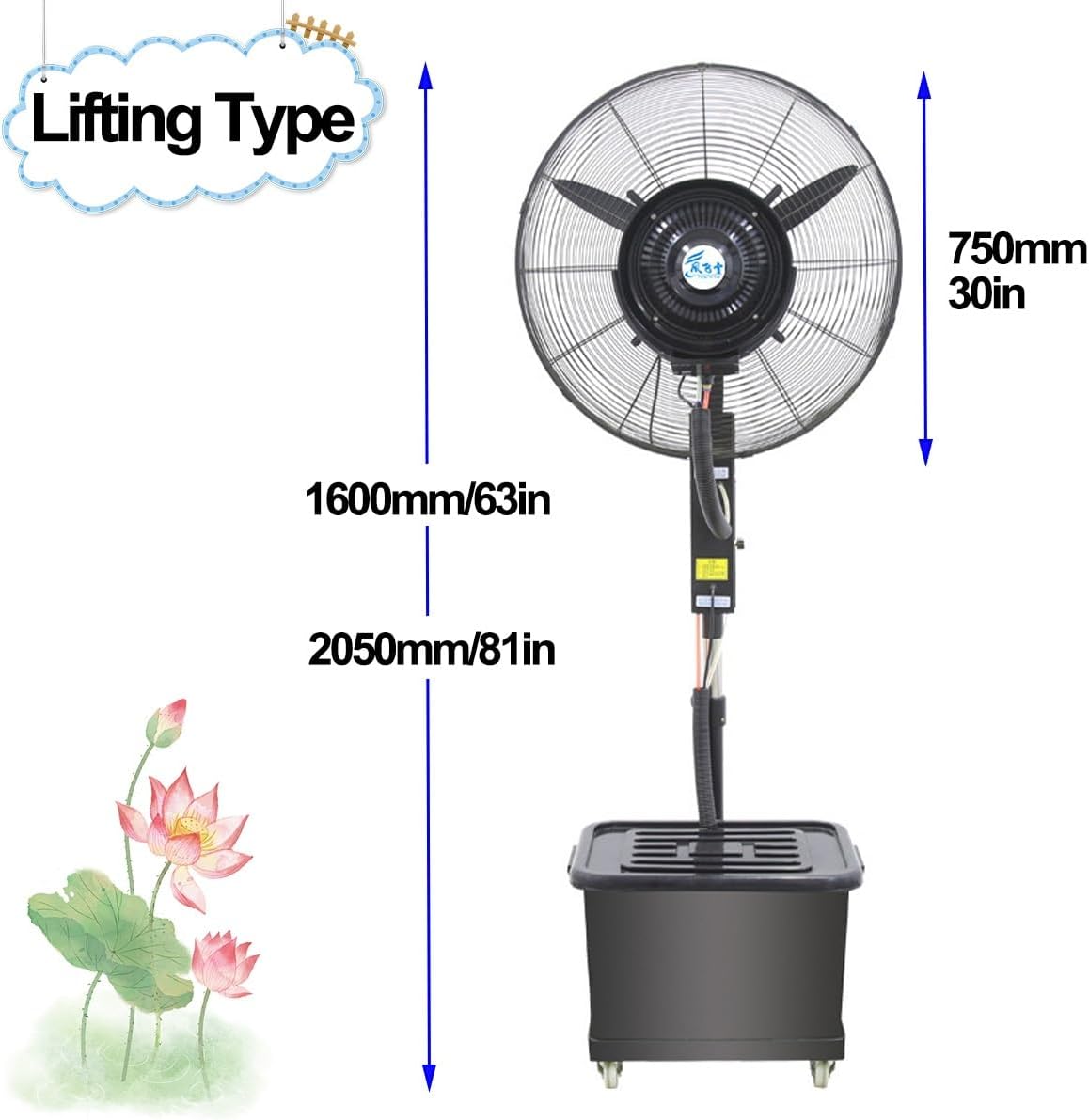 26/30in Pedestal Standing Fan Big Assed Fan Outdoor High Velocity Mist Fan Heavy Duty Aluminum Leaf For Industrial, Commercial Residential Gym Greenhouse Use, Black(Height 71in)