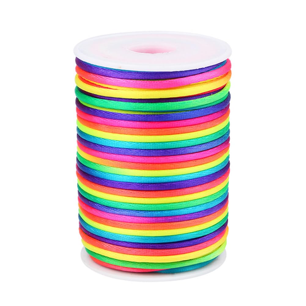 Xiezyu Rainbow 3.0 Mm Nylon Satin Cord Thread Beading String For Macrame Bracelets Chinese Knotting,Necklaces,Jewelry Making 54 Yards (Rainbow)