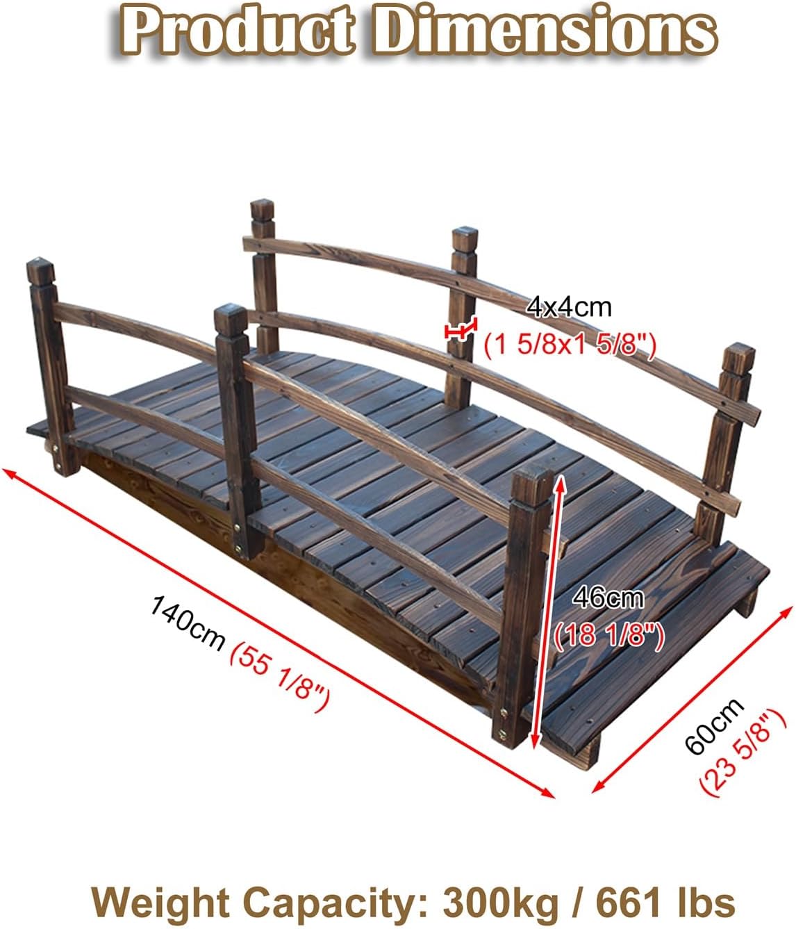 Outdoor Yard Wooden Bridge Natural Wood Garden Bridge Walk Over, 140cm / 4.6ft Long Rustic Pond Stream Bridge, Outside Small Bridge Footbridge, 300 LBS Capacity