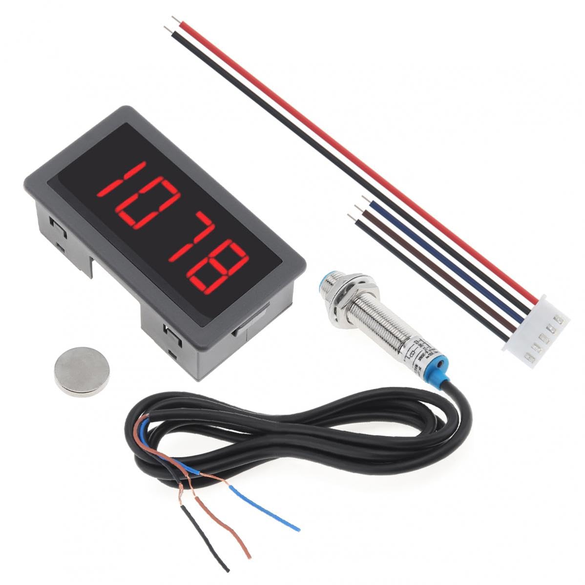 RPM Speed Meter 4 Digital LED Display Tachometer for Motors High Precision Tachometer with Hall Proximity Switch Sensor - (Type: A)