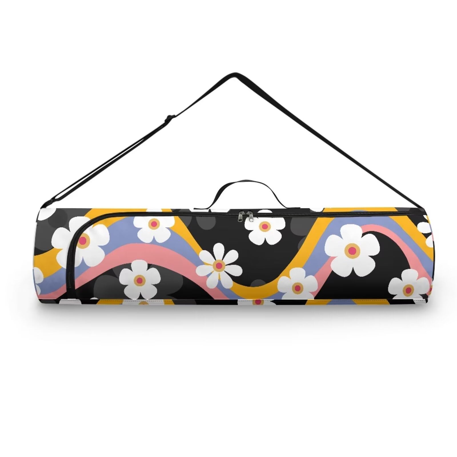 Pzuqiu Daisy Ripple Yoga Mat Bag for Women & Men Travel Yoga Gym Bag for Thick Exercise Yoga Mat Full-Zip Yoga Mat Carrier Bag for Class Workout Park with Adjustable Strap