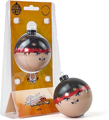 Numskull Bauble Heads - Adorno oficial de Street Fighter Ryu para árbol de Navidad, decoración colgante de bola de Navidad de metal beige