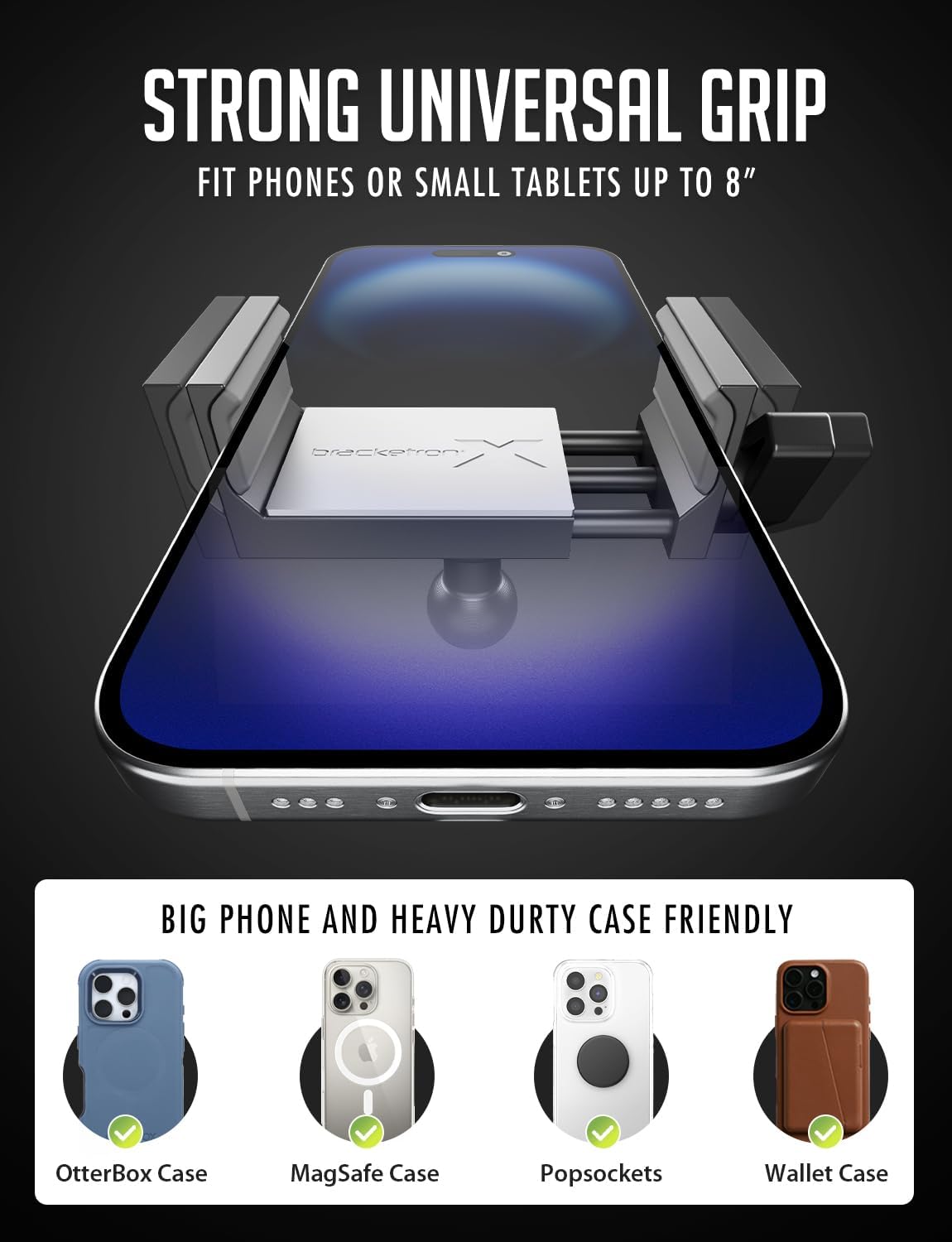 Bracketron HD Phone Dock PRO Dash and Window Metal Clamp Mount, Phone Holder for Car, Universal Phone Mount for Phones up to 3.5 Inches Wide