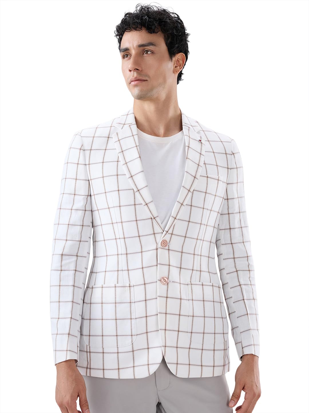 raymond Men Contemporary Fit Checks Pattern Linen Cotton Blend Notch Lapel Full Sleeve Formal Blazer-picture-40