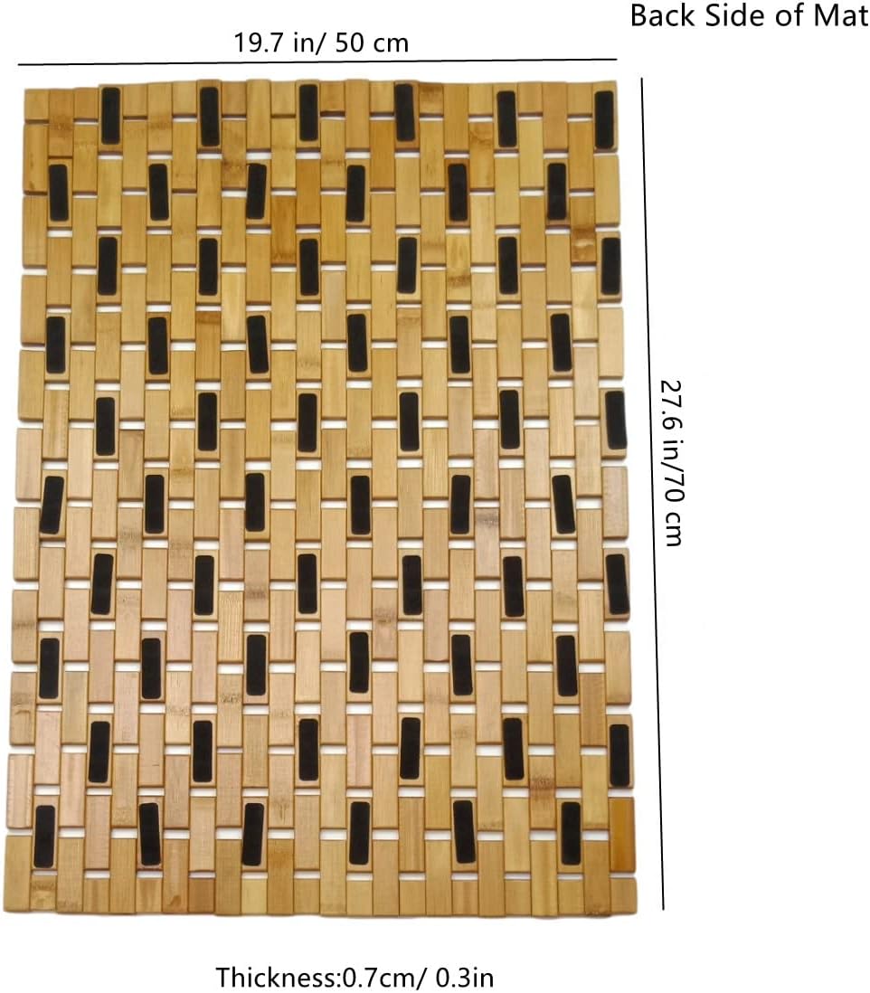 HJJKKH Bath Mat, Wooden Bathroom Mat Rayon Derived from Bamboo 27.6"x19.7", Foldable Non-Slip Floor Mat, Wooden Shower Mat for Bathroom, Bathtub, Spa, Sauna, Hot Tub & Outdoor Use