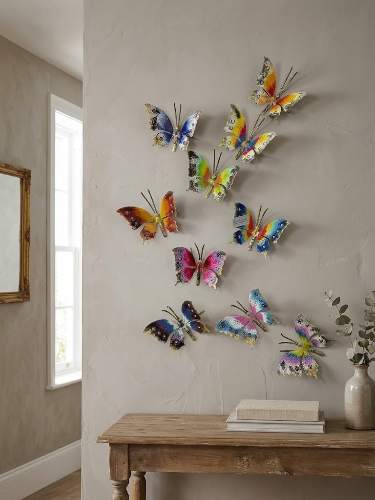 arterameferro SET Farfalle da parete decorativa in ferro dipinte vari colori MADE IN ITALY 10 pezzi