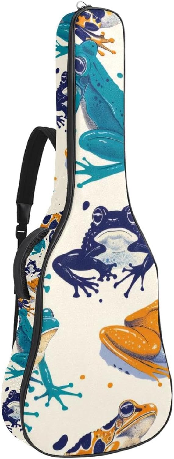 Acoustic Guitar Bag, 40 41 42 Inch Guitar Case Cover Soft Guitar Gig Bag for Acoustic Electric Bass Classical Guitar, Seamless Abstract Pattern with Animal Frogs