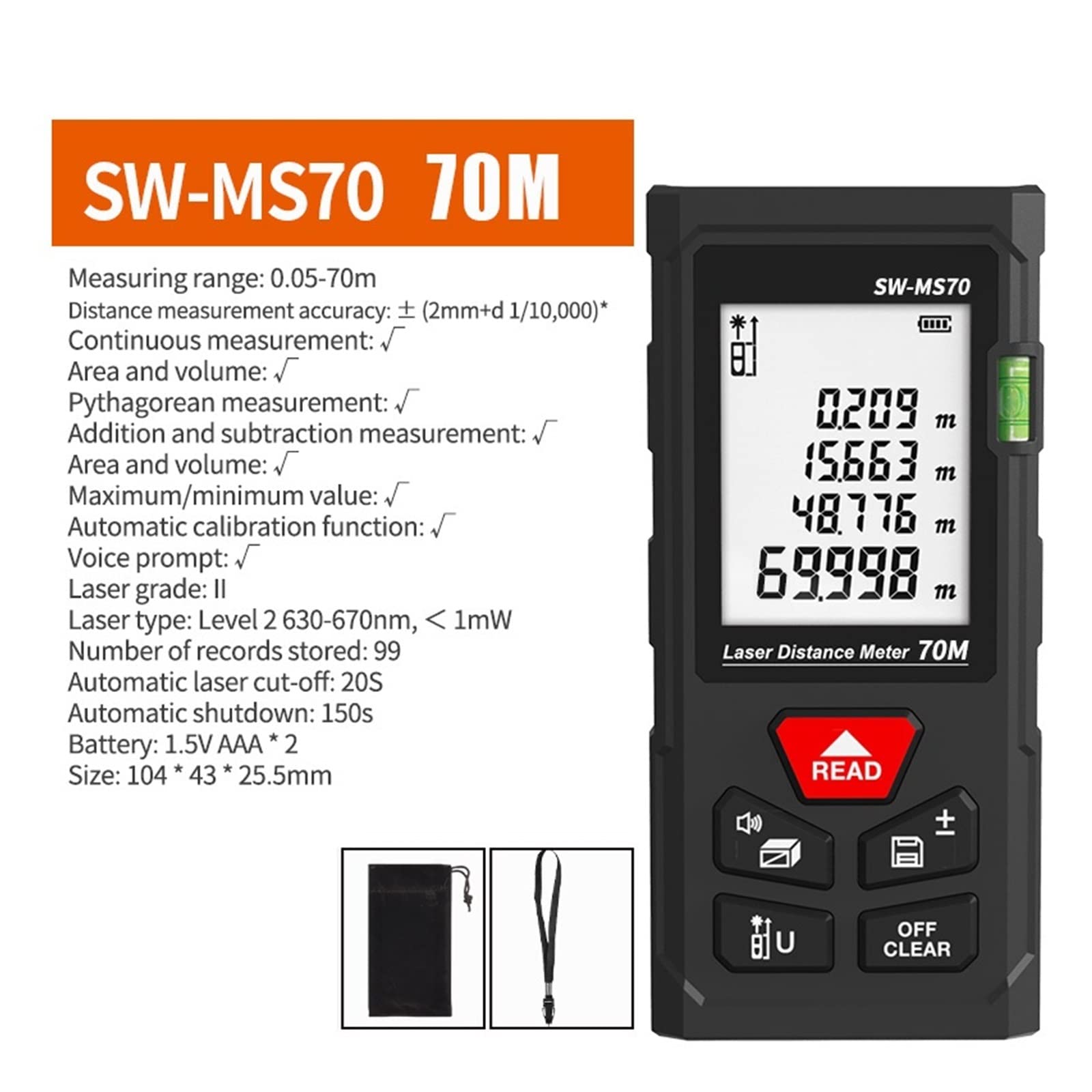 Télémètre laser, Ruban à mesurer laser numérique Télémètre laser 40M Distancemètre précis Télémètre de construction Roulette Mesurer la distance, la superficie et le volume ( Color : SW-MS70 Saver )