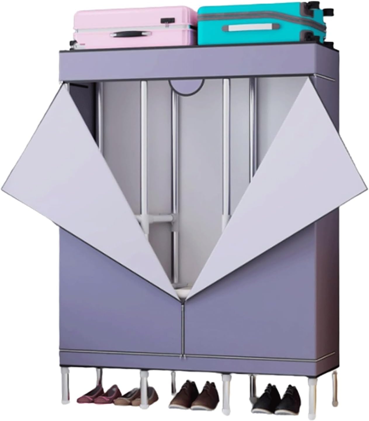 Foldable Closet Steel Wardrobe Closet Oxford Fabric Clothes Closet Easy to Assemble for Bedroom Hanging Portable Wardrobe(B)