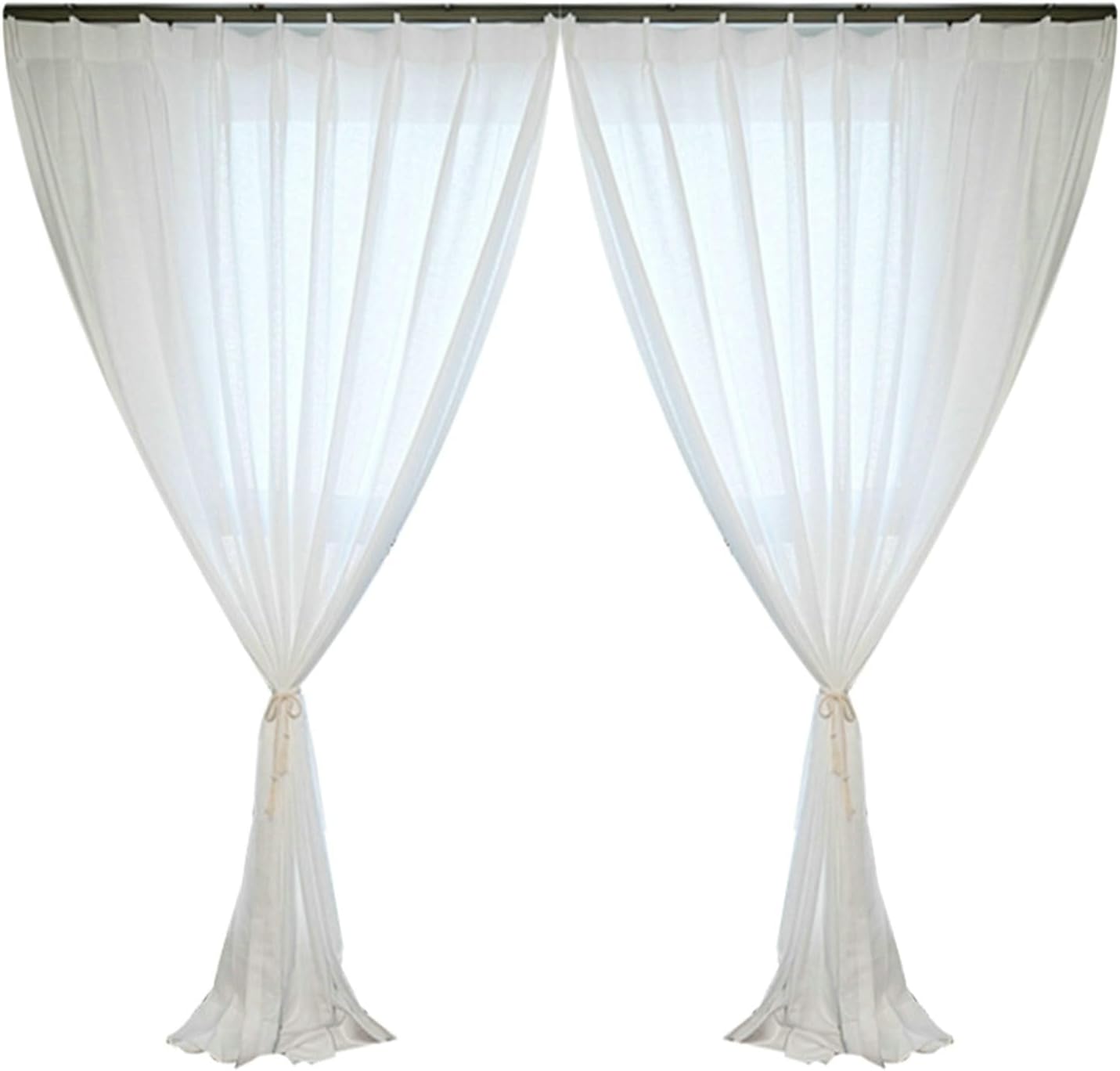 White Semi Sheer Curtain 45 inch Long 2 Panels, Solid Color Pinch Pleat Window Curtains Drapes for Bedroom Living Room Each Panel 52" W x 45" L