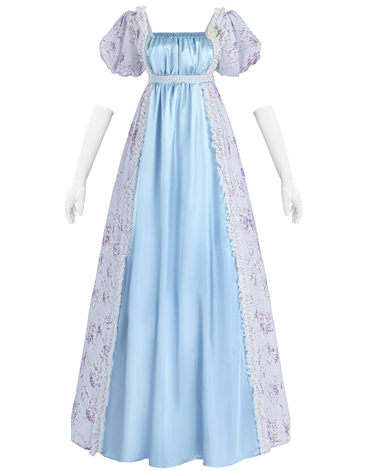 LTAKK Abito da donna Regency vintage con vita impero vittoriano Tea Party con guanti a fascia