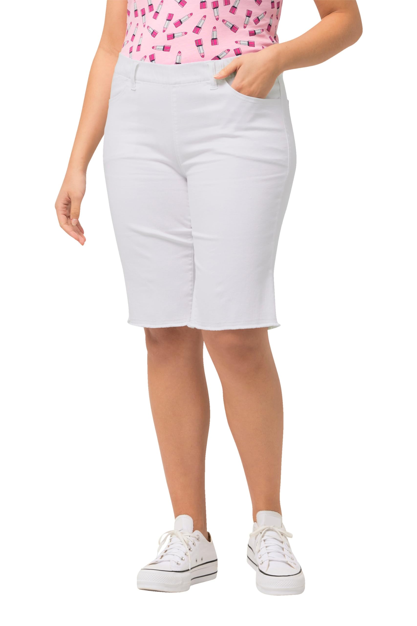 Ulla Popken Damen große Größen Übergrößen Plus Size Bermuda, Fransensaum, Elastikbund 818523