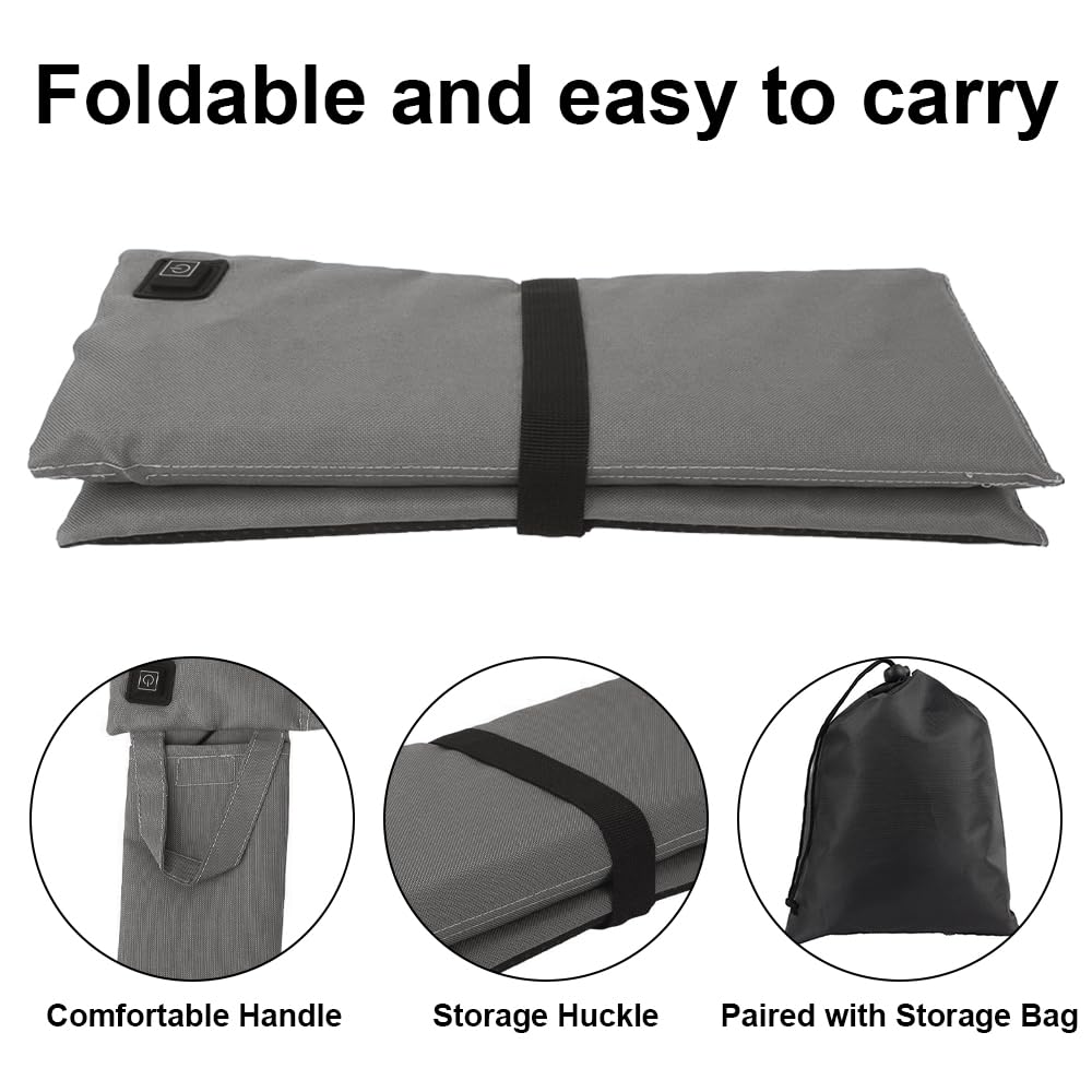 Beheiztes Sitzkissen, 44x40cm Faltbares USB-Heizsitzkissen mit 3 Einstellbare Temperatur, Tragbares Heizkissen für Stadioncamping, Outdoor Bleicher, Camping, Wandern (Enthält Keine Powerbank)