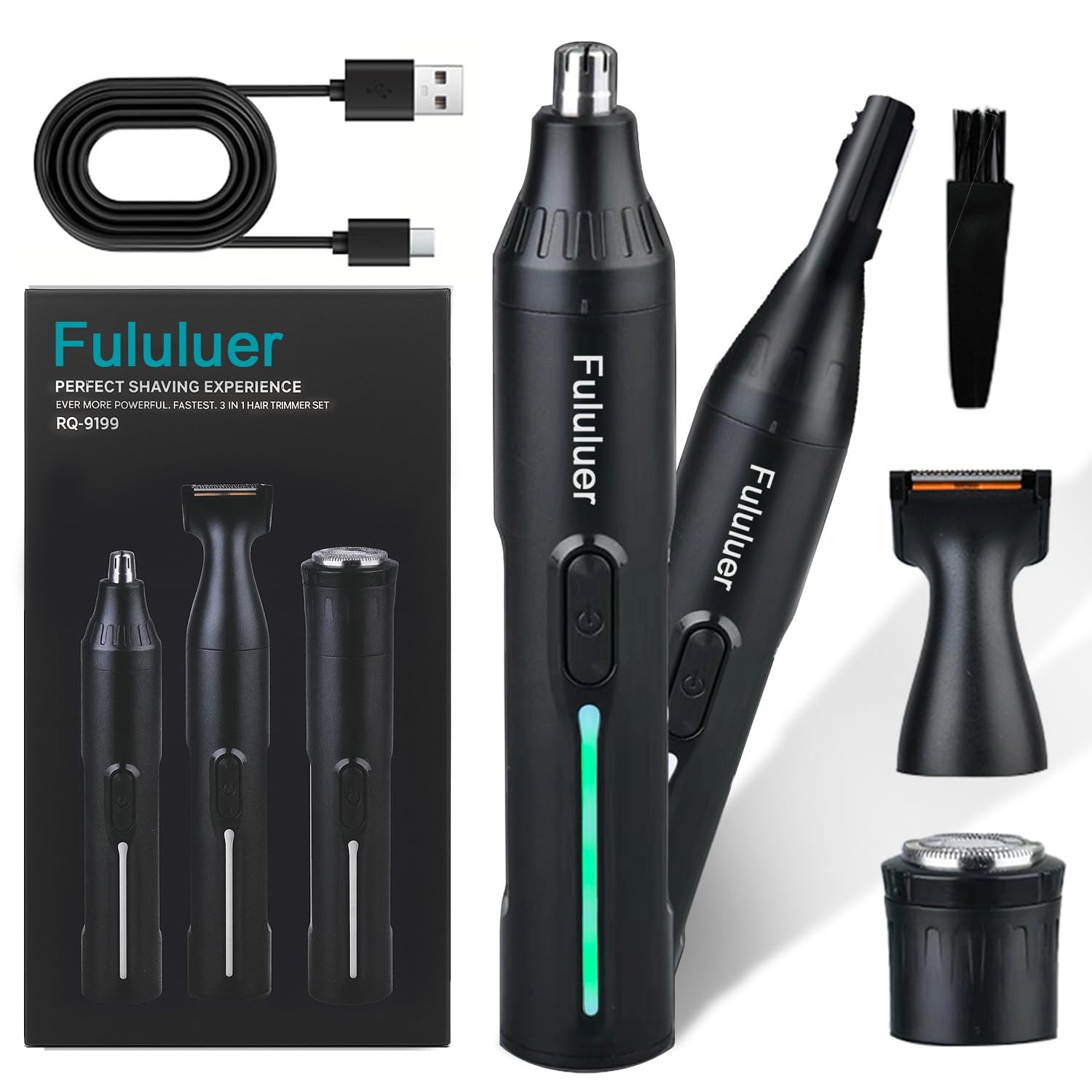 Fululuer Nose Hair Trimmer for Mens and Women Rechargeable 4-in-1 Ear Nose Eyebrow Beard Trimmers 8500 RPM USB