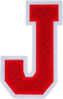 1 PCS 4.0" Red Chenille Letter Patch, Iron on Patches for Hats Clothes Bags Backpacks Jeans, Initial Patches Large Varsity Letter. (Letter J)