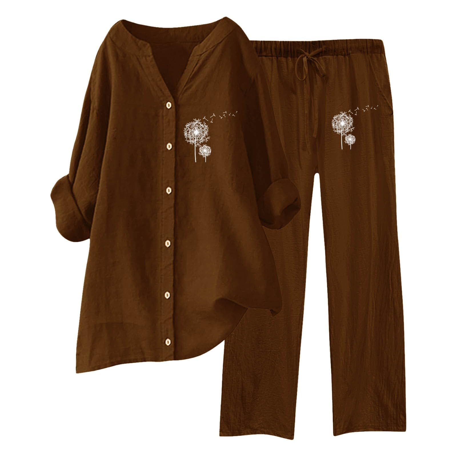 2-teiliges Damen-Outfit, Bluse mit weitem Bein, Taschen, elastische Hosen-Sets, V-Ausschnitt, Hemd, Hose, modische Streetwear