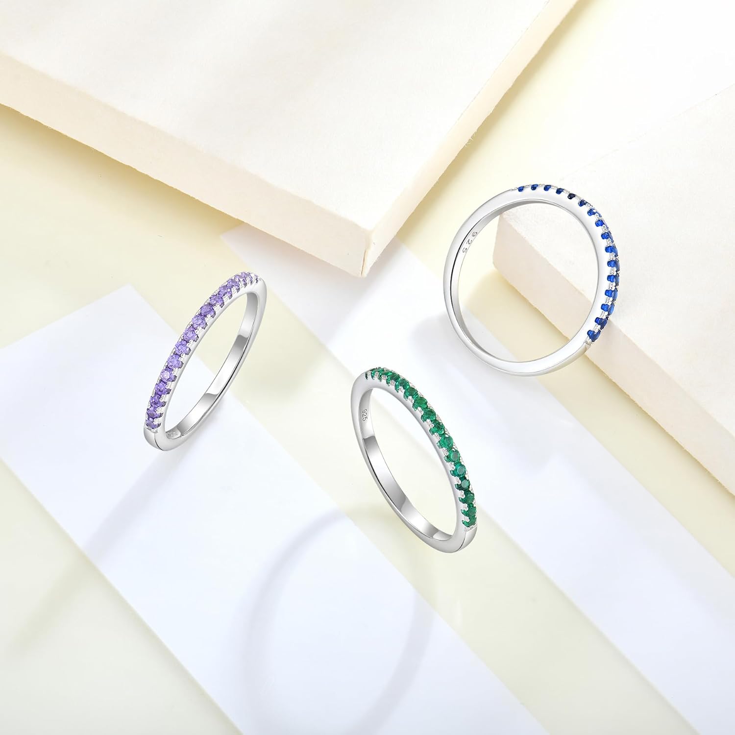 JO WISDOM Stackable Ring Eternity Bands for Women 925 Sterling Silver 1.5mm Thin Band Cubic Zirconia Half Eternity Stacking Rings Mothers Birthday Christmas Day Gifts - Image 6