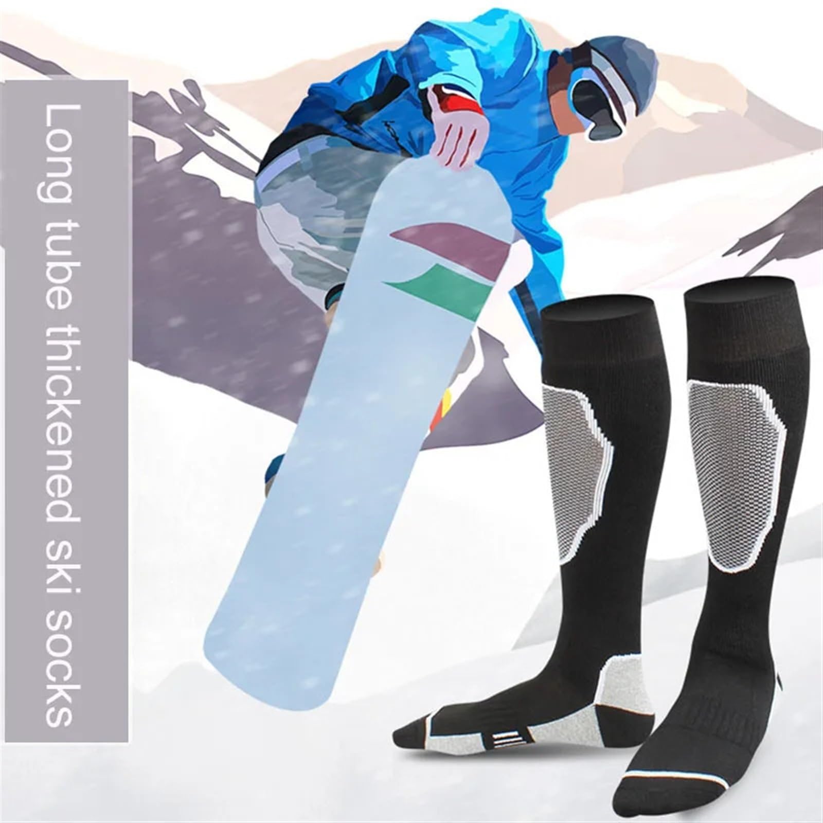Chaussette Ski Chaussettes De Ski Sport for Hommes Et Femmes, Compression Épaisses Respirantes L'athlétisme, Le Fitness, La Randonnée en Plein Air, L'alpinisme, Patinage À roulettes