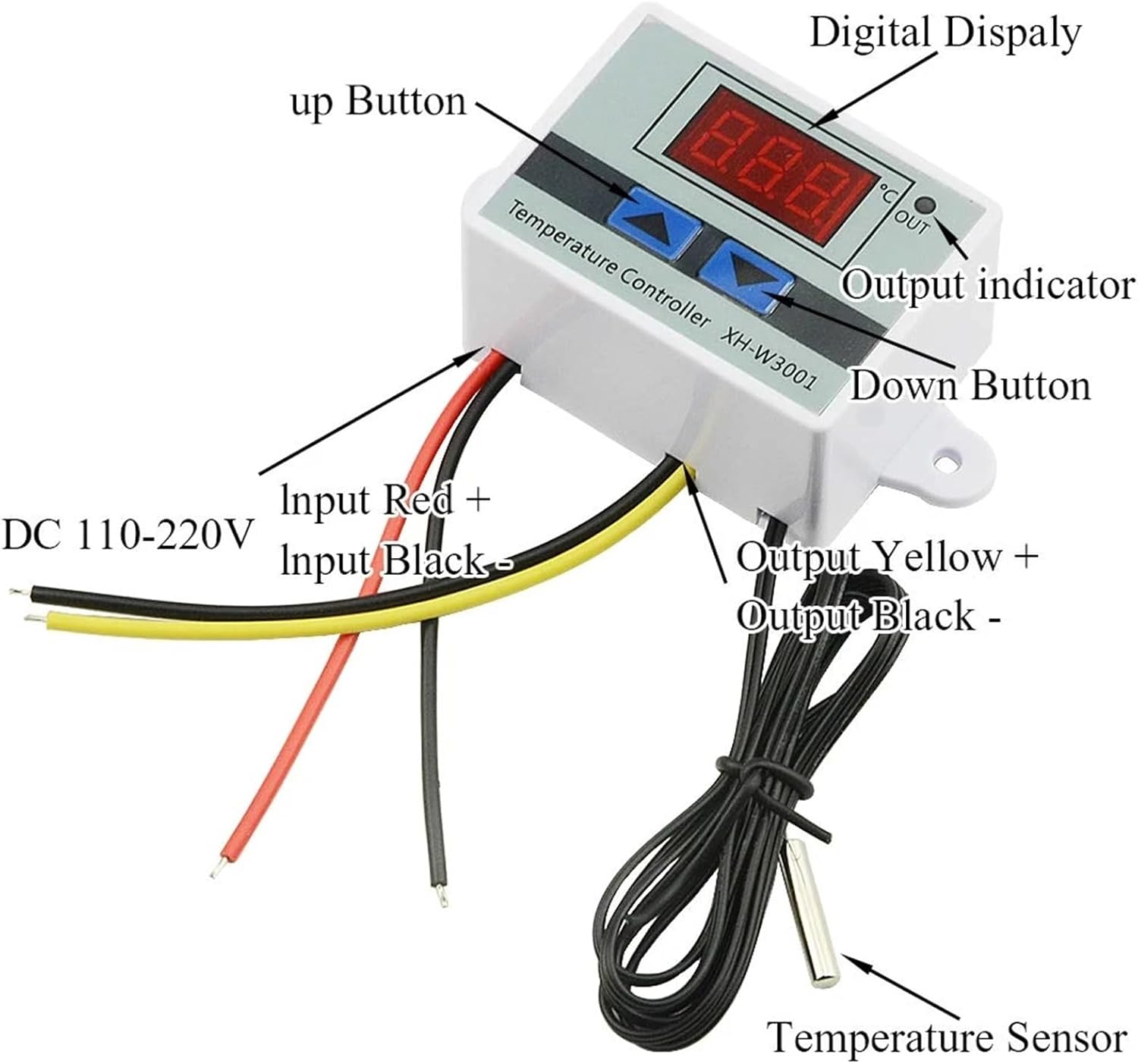 XH-W3001 Digital Control Temperature Microcomputer Thermostat Switch Thermometer Thermoregulator 12/24/220V W3001(W3002 DC 12V)