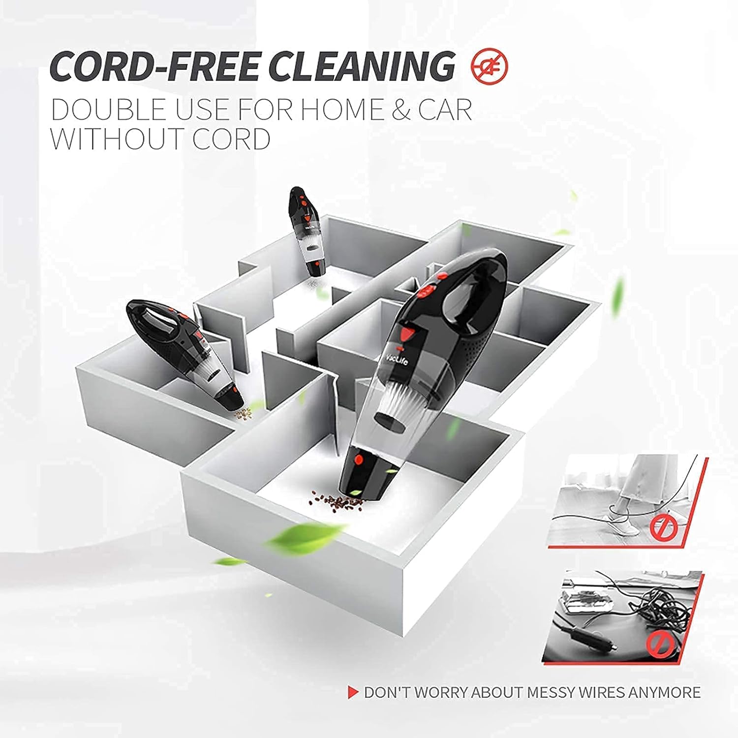 VacLife Handheld Vacuum, Car Vacuum Cleaner Cordless, Red (VL188-N) -