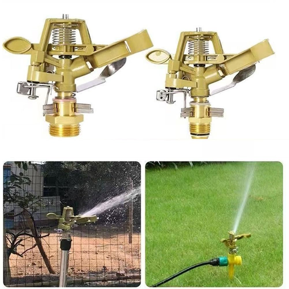1/2, rociador de impacto de 3/4 de pulgada, plástico y cabezal de aspersor de césped de servicio pesado con boquilla, ajustable 0-360 grados, impulso de agua para una gran cobertura