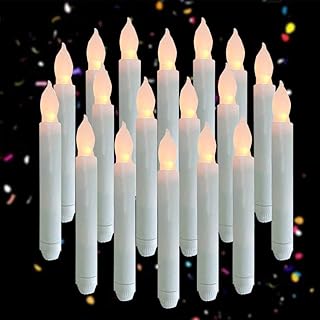 Houdlee Set of 24 Warm White Battery Operated Taper Candles Wax Dipped LED Flicker Amber Realistic Long Taper Candles for Birthday Wedding Party DÃ©cor Long Lasting -Batteries Not Included