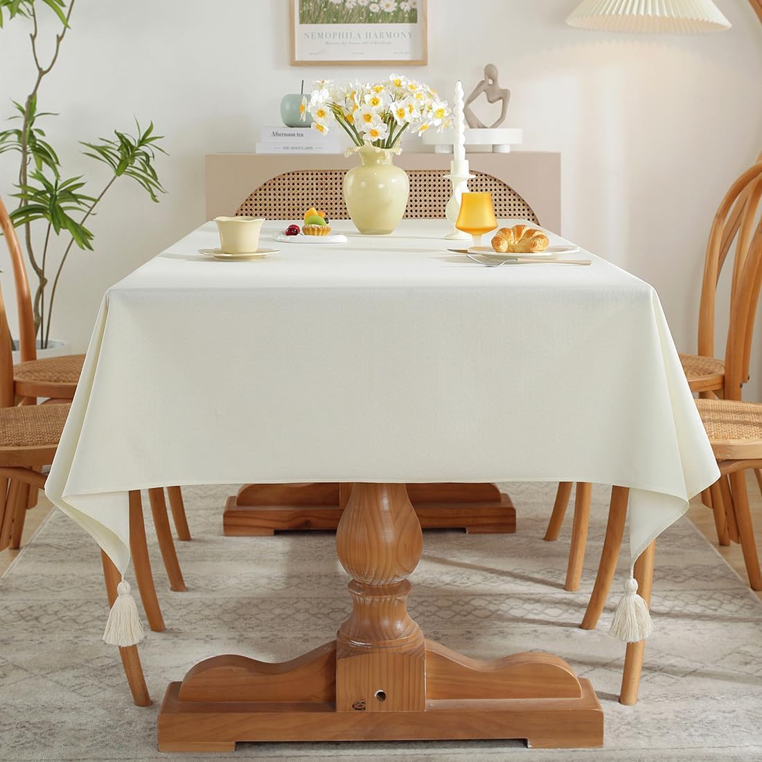 Waterproof Rectangle Table Cloth, Cotton LinenOil Proof Stain Wipeable Table Cover For Home Table, Parties,Weddings, Buffet Table and Camping (off white, 140 * 220cm) (off white)