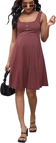 OYOANGLE Vestido de maternidad para mujer, casual, sin mangas, con vuelo, suelto, sin mangas, para verano