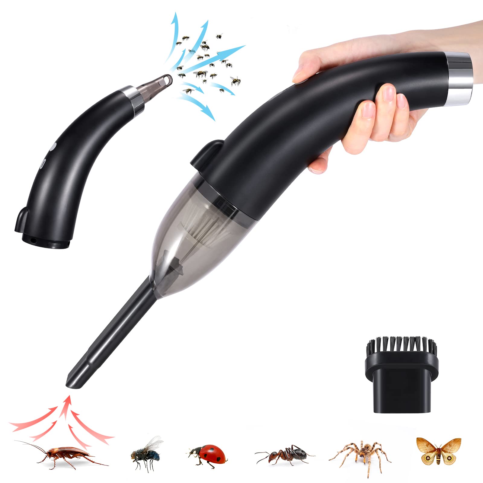 YOZREO Vacuum Bug Catcher Spider and Insect Traps Catcher Blow Away Bugs Pest Control Insects Handheld with Lights Bug Catcher Brush Head Fluke for Stink Bug,Beetle Pest Suction Trap