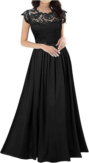 AMhomely Women Dresses Clearance,Ladies Chiffon Dress Chiffon Stitching Lace Dress Bridesmaids Evening Gowns UK Size Sale Work Dress Office Dress Plus Size Wedding Guest Dress