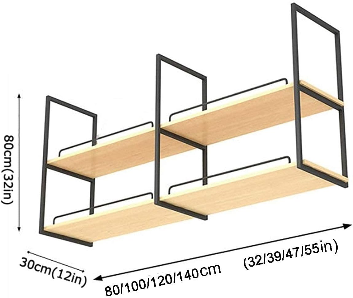 Ceiling Shelf Ceiling Shelf Brackets Wine Rack Black Wrought Iron Solid Wood Ceiling Storage Rack Shelves for Bars/Restaurants/Kitchens Decorative Flower Stand 4 Sizes (80 * 30 * 80cm)