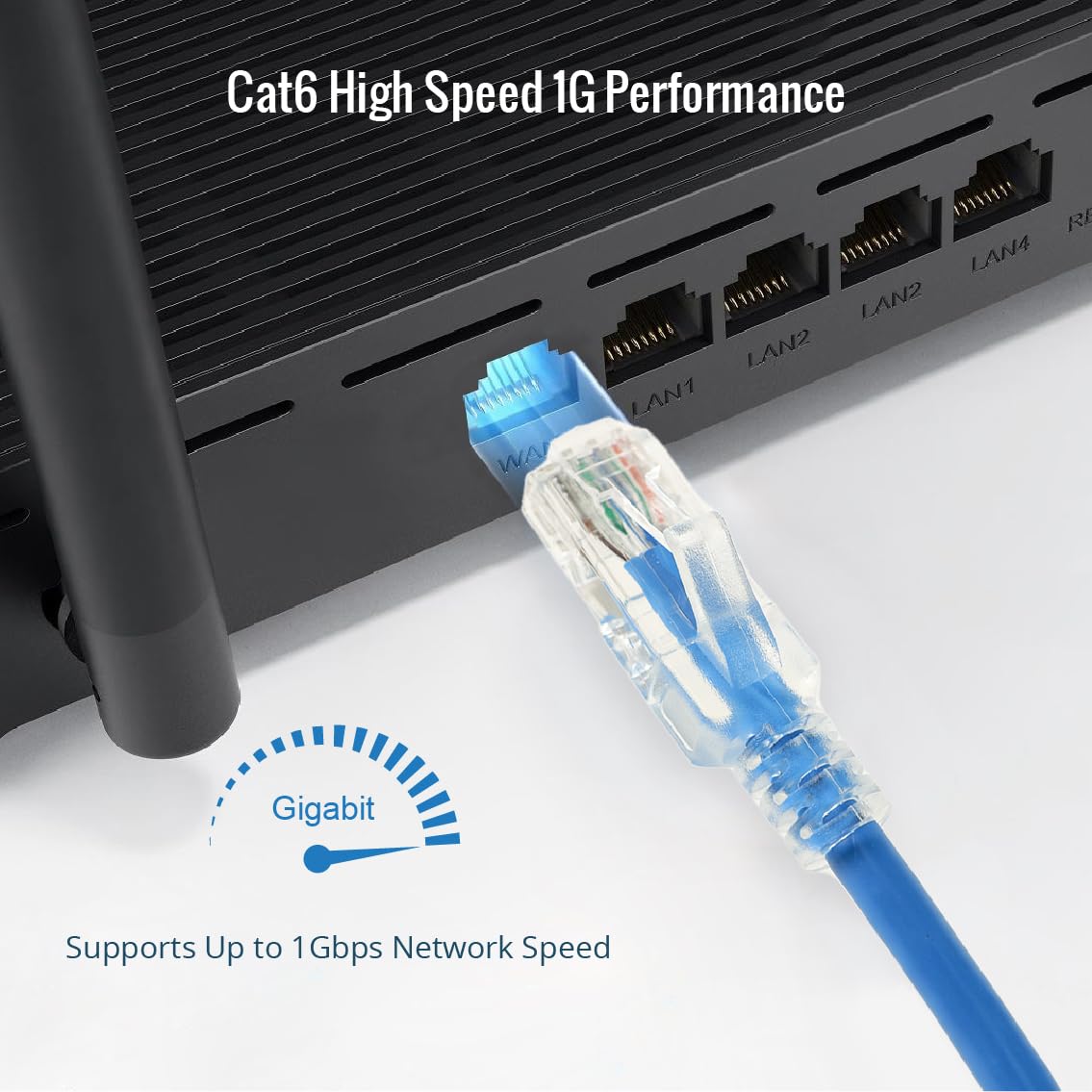 Tecmojo Cable de conexión Ethernet Cat6 de 2 pies, 26 AWG, conductores de cobre 100% puro, cable de red Cat6, RJ45 sin enganches para router, módem, Xbox, laptop, servidores, paquete de 12, azul
