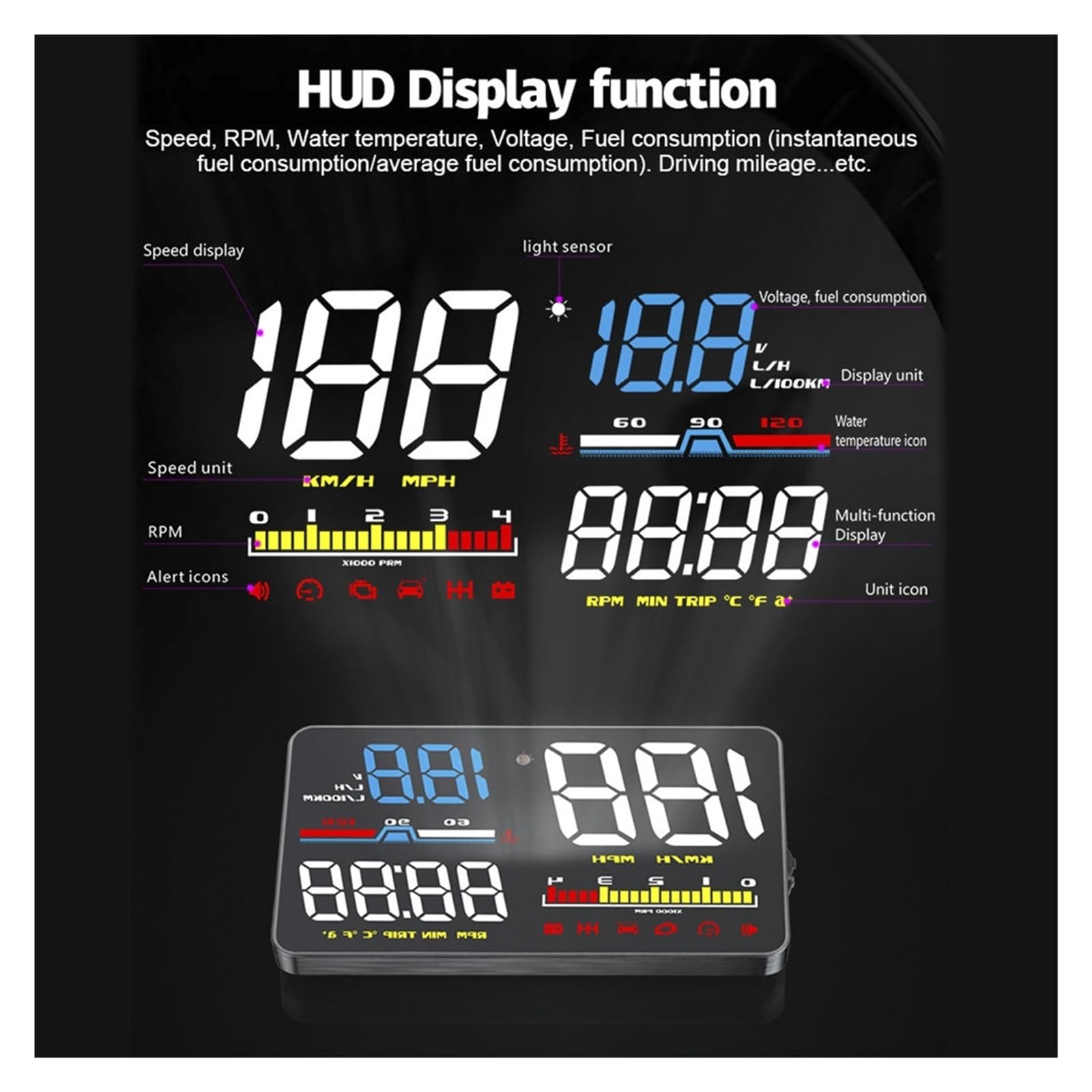 Herramienta De Diagnóstico OBD2 Pantalla HUD D5000 Pantalla Frontal De Coche Parabrisas Proyector Velocímetro Alarma De Seguridad Digital