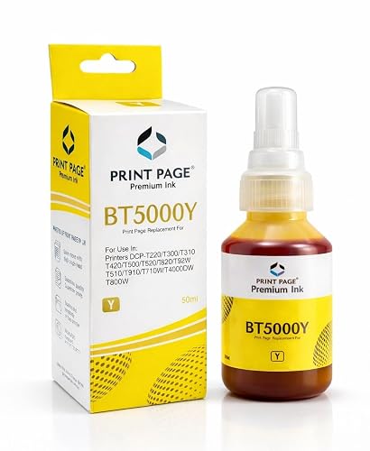 Print Page BT5000Y Premium Refill Ink Compatible for Printers T220, T420, T520, T820, T920, T510, T910, T710, T4000W, T4500W, T300W, T800W, T700, T810 (Yellow 50ml - 1 pcs)