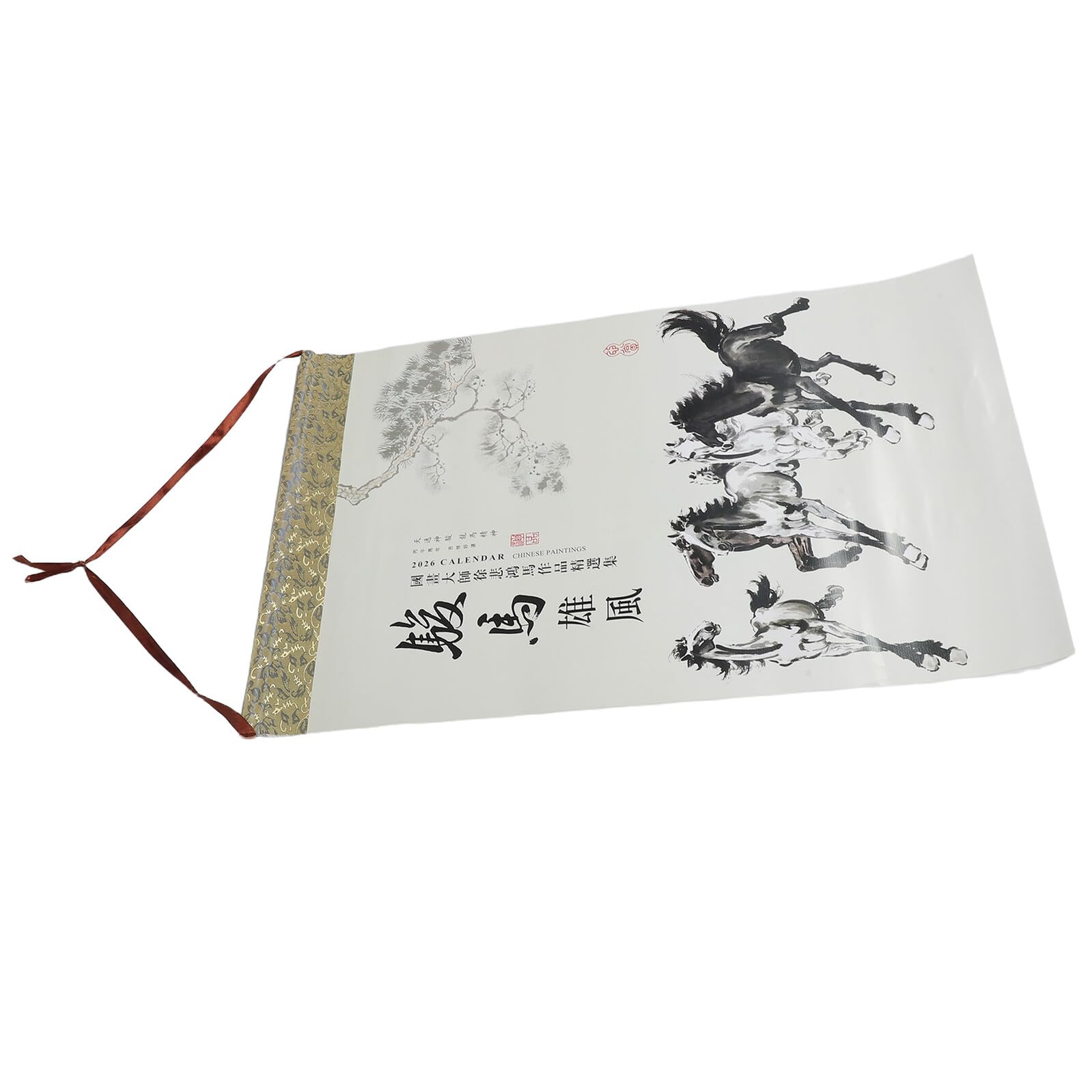 Veemoon Calendario Cinese a Rotolo da Parete 2026 Anno del Cavallo con 24 Termini Solari Fasi Lunari e Date Fortunate Calendario Mensile Decorativo Feng Shui per Casa e Ufficio