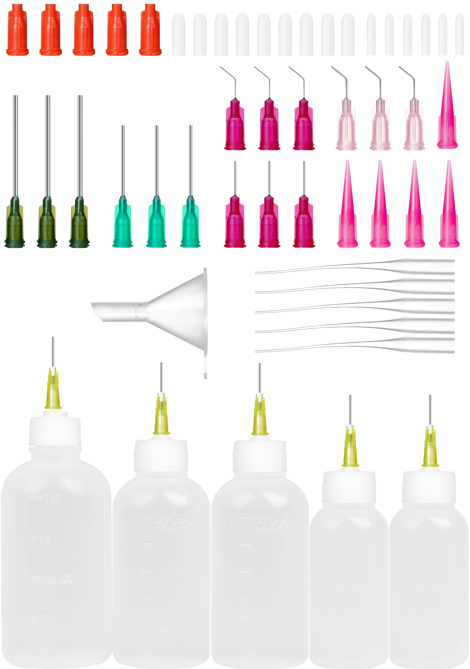 JIBENGAO 3 Sizes Glue Applicator Bottle for Crafting & DIY, Precision Tip Squeeze Bottle (14ga–25ga), 30ML & 50ML& 100ML Refillable (30, 50, 100 ML)