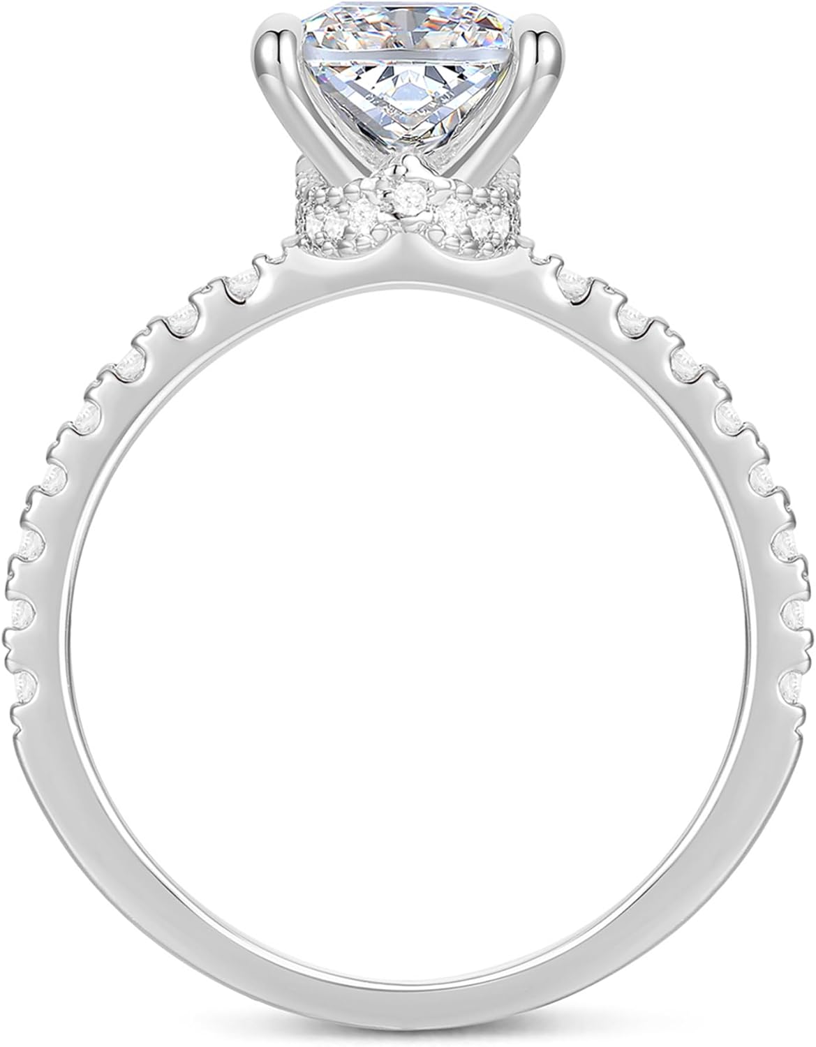 14K White Gold Moissanite Rings 14K 3 Carat Radiant Cut Moissanite Engagement Ring 3CT Radiant Cut Hidden Halo Moissanite Rings for Women